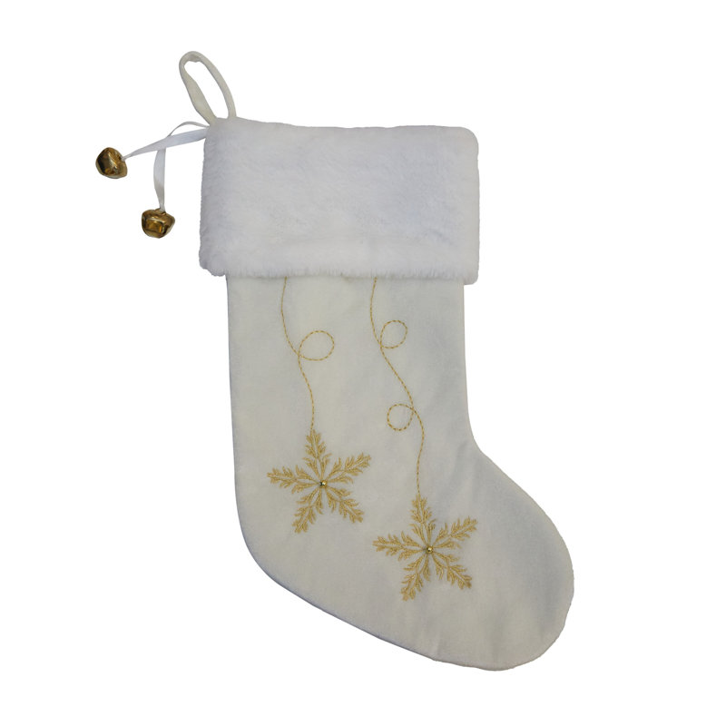 Chaussette de Noël blanche 20 po avec décorations argentées et dorées Season's Designs
