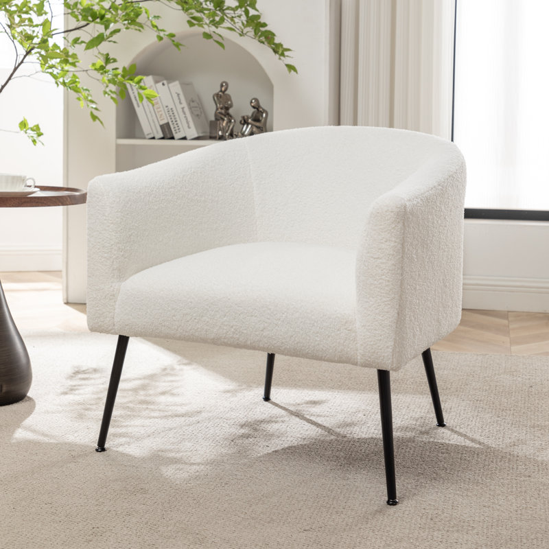 Fauteuil demi-tonneau Jameila, Fausse fourrure blanche, Noir, 1