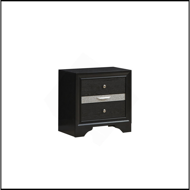 Table de chevet 2 tiroirs en bois, Noir