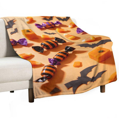Halloween Candy And Luxury Flannel Throw Blanket, Soft Warm Fuzzy Blanket for Living Room Sofa Bed Home Decor