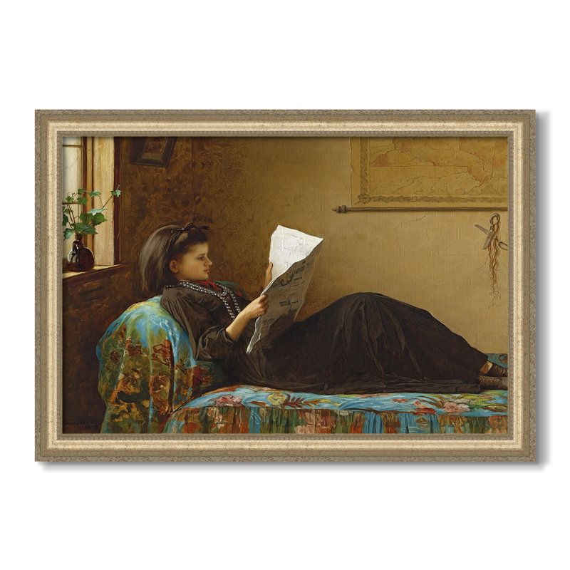 Intéressant, 1872 - Eastman Johnson - Toile encadrée sur mesure, 24x34 INNER SIZE, Framed Canvas, Champagne Leaf Relief
