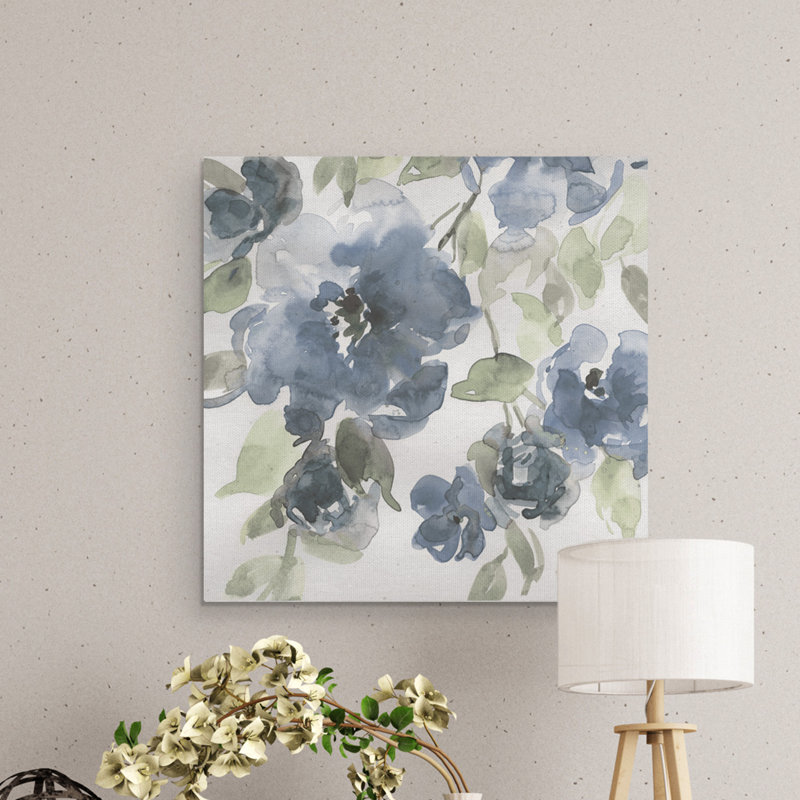 « bells blue i indigo », reproduction de peinture à l’acrylique sur toile tendue, H 30 po x l 30 po x P 1,5 po