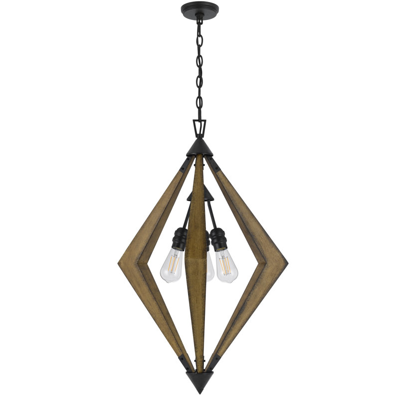 Lustre en bois de pin 3 lumières Valence en noyer et noir