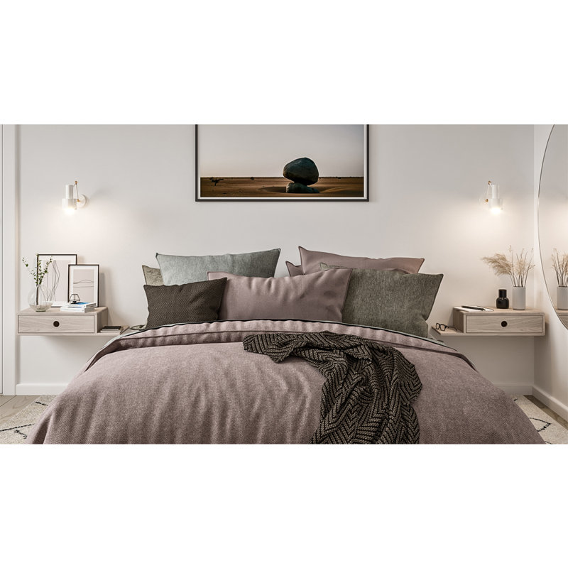 Champa 1 - Hardwood Floating Nightstand with Drawer - Left Shelf Bedside Table for Bedroom, White Birch
