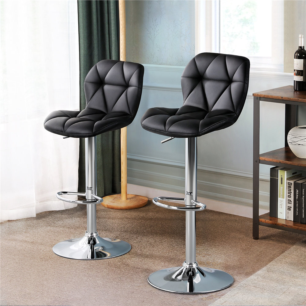 Yaheetech Adjustable Modern PU Leather Swivel Bar Stools with Backrest ...