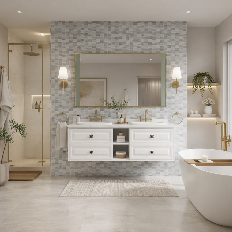 Meuble-lavabo mural de 72 pouces pour lavabo double, meuble seulement (comptoir et lavabos non inclus)