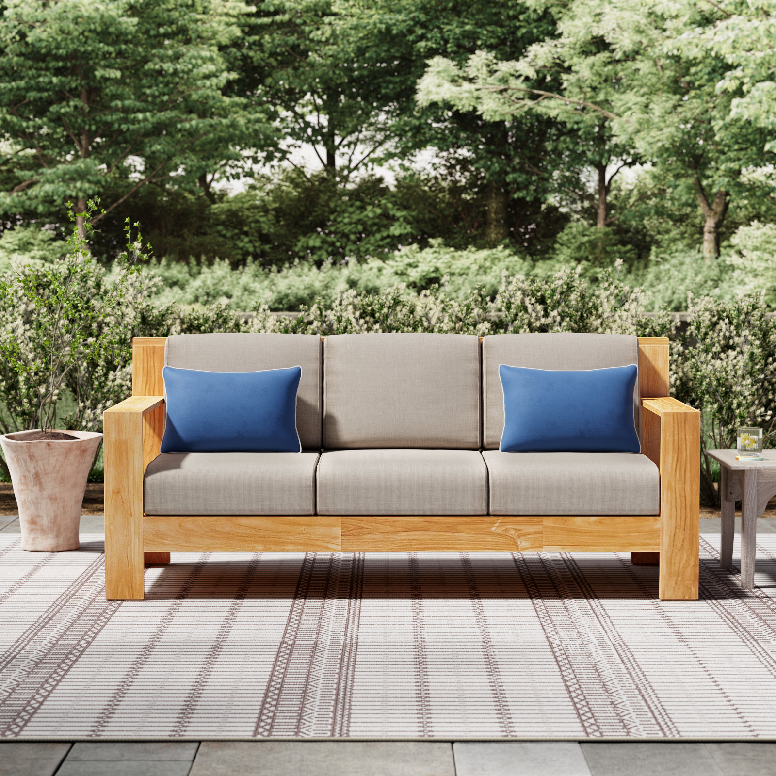 Chaney 78.75'' Wide Rectangle Teak Patio Sofa with Sunbrella® Cushions, Cast Shale Sunbrella®