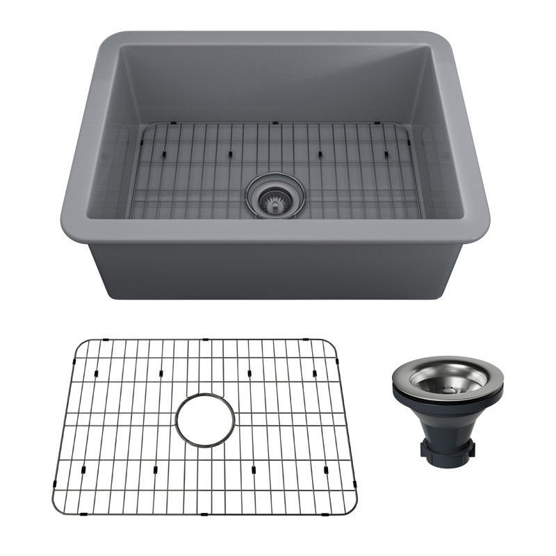 Matte Gray Fireclay 27" Single Bowl Undermount Kitchen Sink