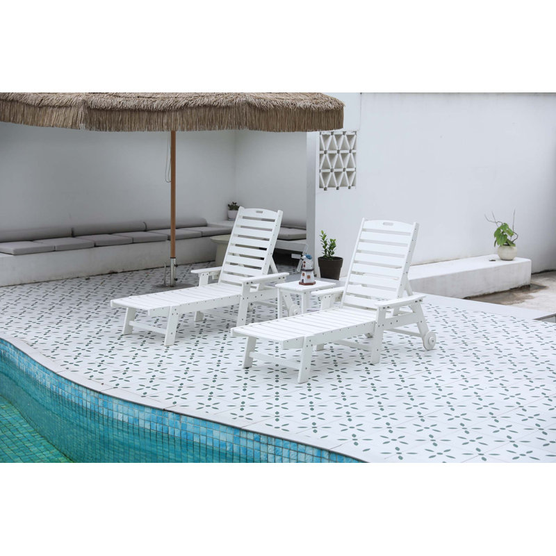 Lounge Chair with Side Table, 3-Piece Oversized Chaise Lounge Chair Set,All Weather Patio Lounge Chair with 5 Positions, Wheels & Cup Holder