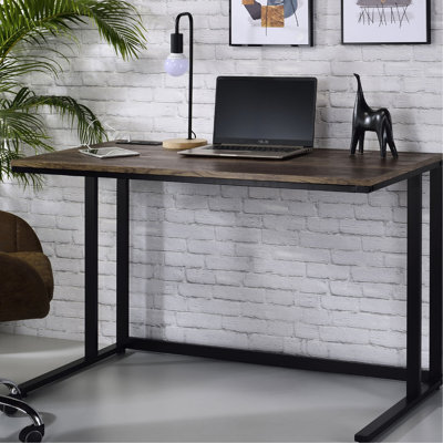 Walnut And Black Rectangular Writing Desk With Plug, Metal, 23.91 In Width, Open Base Configuration Built - 31.77 Lb Weight, Create Your Workspace