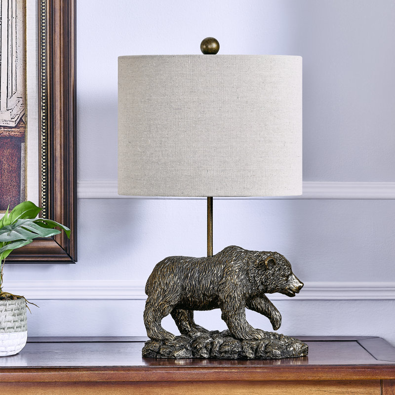 21" Bronze Resin Bear Table Lamp  With  Shade