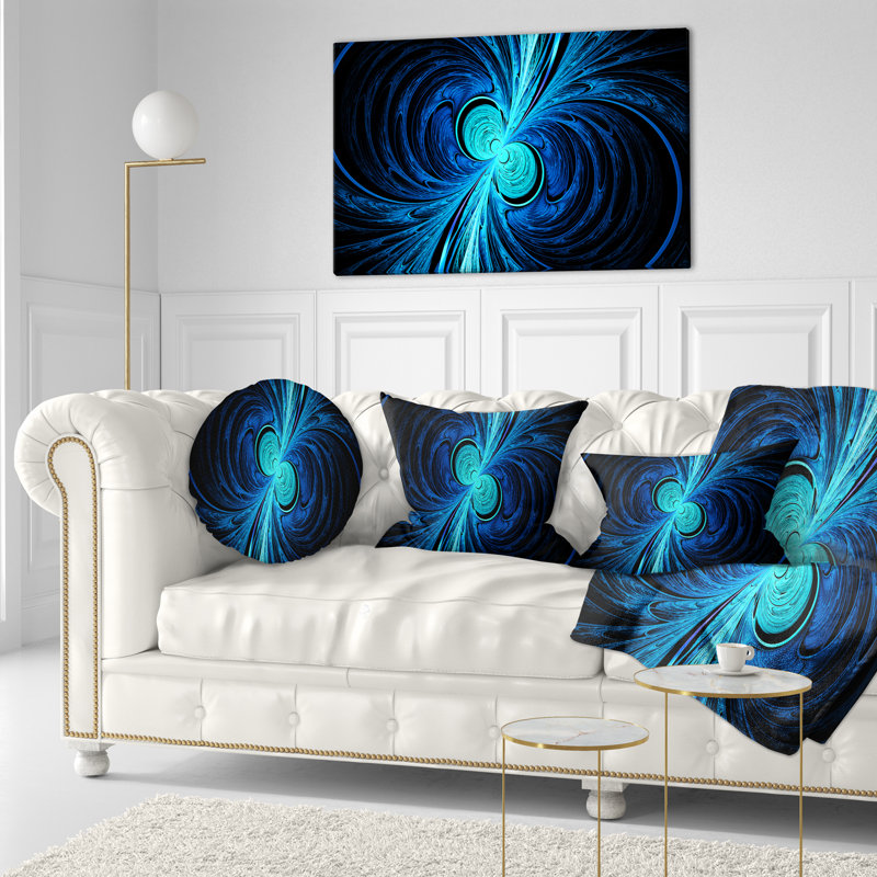 Coussin décoratif bleu à motif abstrait fractal bleu