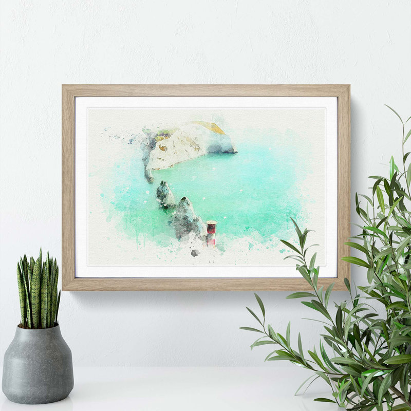 The Needles Isle of Wight in Abstract - Picture Frame Graphic Art Print on MDF, 62cm H x 87cm W x 2cm D, Oak Framed
