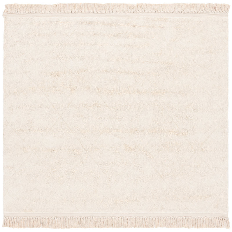 Tapis ivoire en coton tissé à la main et à plat Fredis, Carré 6 pi