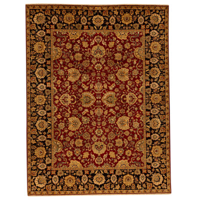 Tapis rouge et noir noué à la main de haute qualité