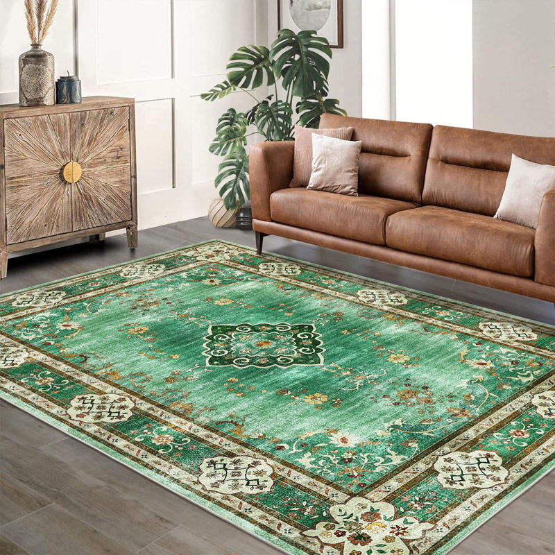 Tapis à motif floral lavable pour le salon Boho, Rectangle 10 pi x 13 pi