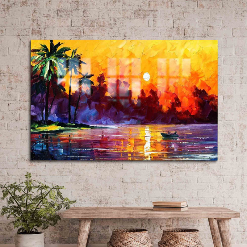 Stunning Abstract Landscape Art on Glass for Elegant Wall Decoration Featuring Sun Design_Rectangle, 47.2" H x 70.9" W
