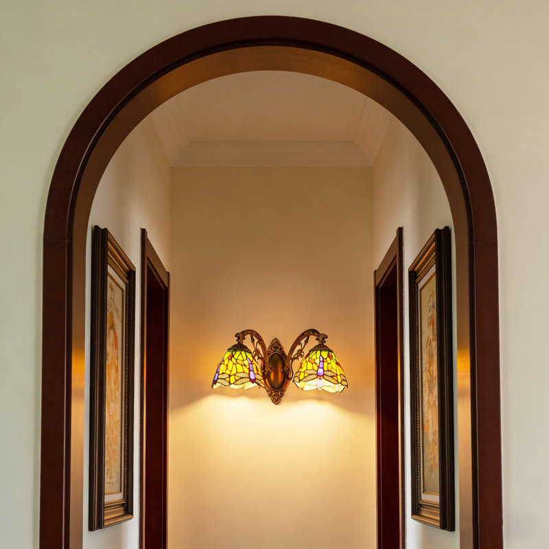 2- Head Tiffany Wall Sconces,Stained Glass Baroque Style Dragonfly  Wall Lamp(2-Light)
