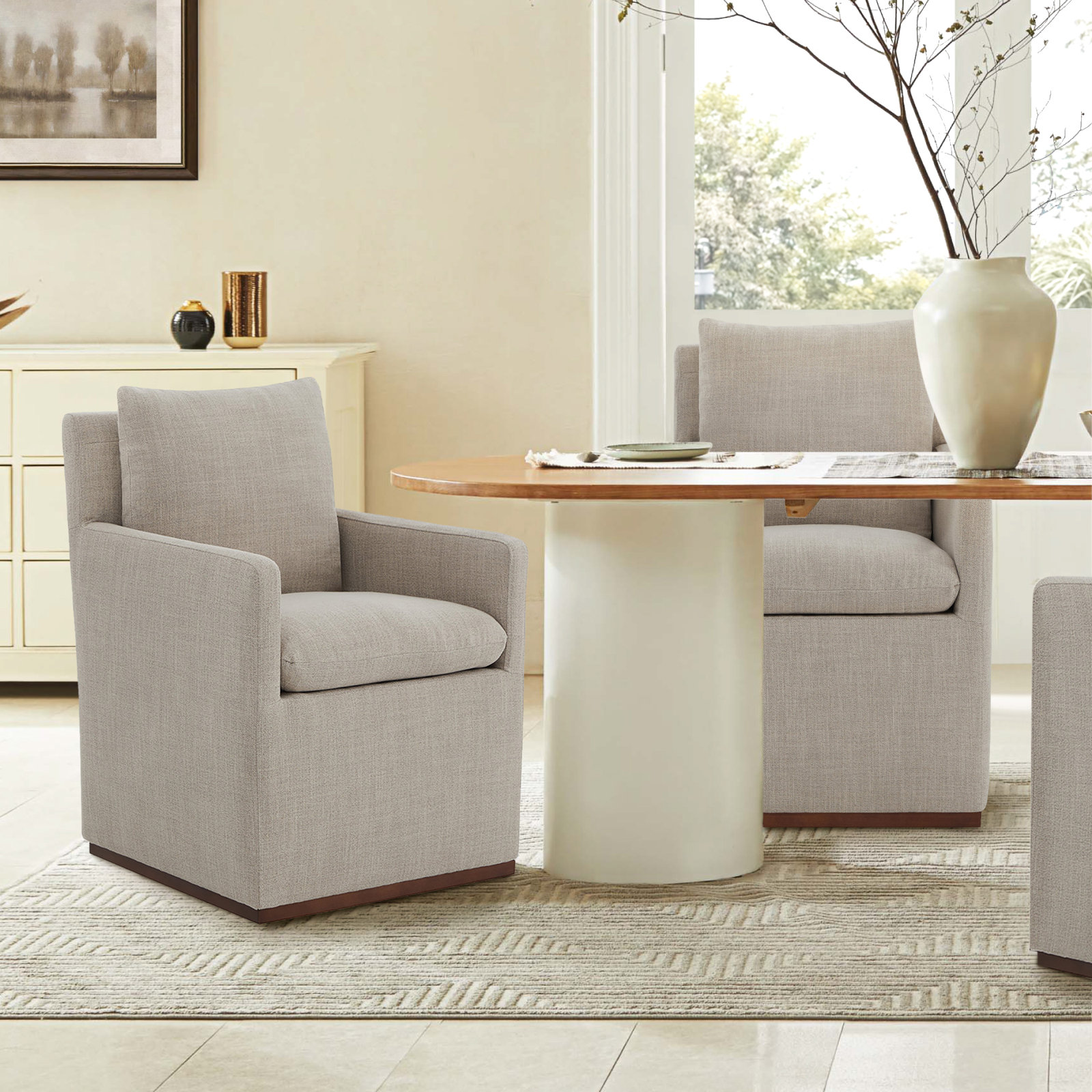 Bobbi Dining Armchair, Effie Flax Performance Linen