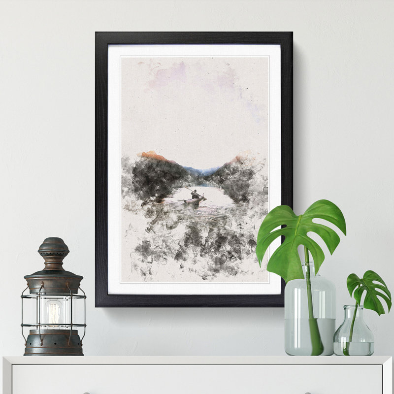 Kayaking Through the Mountains - Picture Frame Painting Print, 33cm H x 24cm W x 2cm D, Black Framed