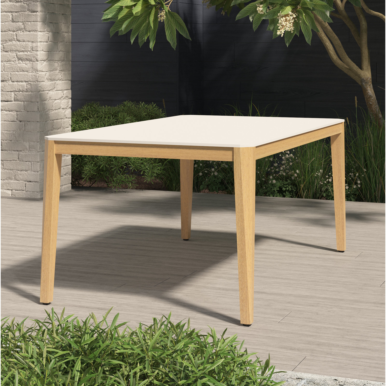 Giga 67" Eucalyptus Patio Dining Set, White, Black