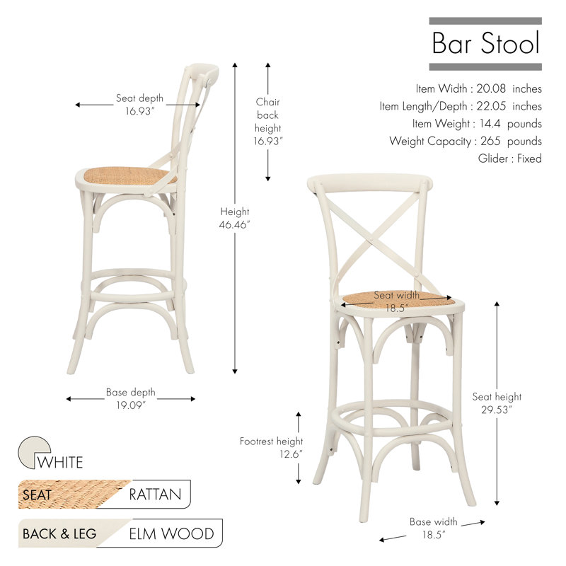 Lisa Bar Stool, Bar Stool (29.53” Seat Height), White