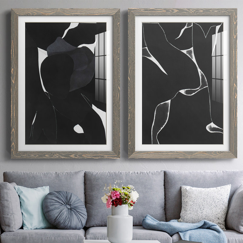«Night Bloom I», reproduction encadrée de qualité supérieure - prête à être accrochée, H 27,5 po x l 75 po x P 1,5 po, Gris