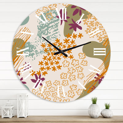 Fleurs, silhouettes et formes fluides - Horloge murale moderne