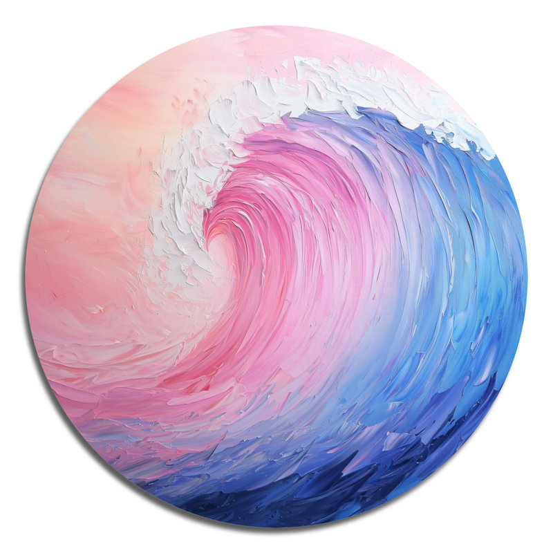 «Coastal Rainbow Wave Energy», art mural rond en métal rose, H 16 po x l 16 po