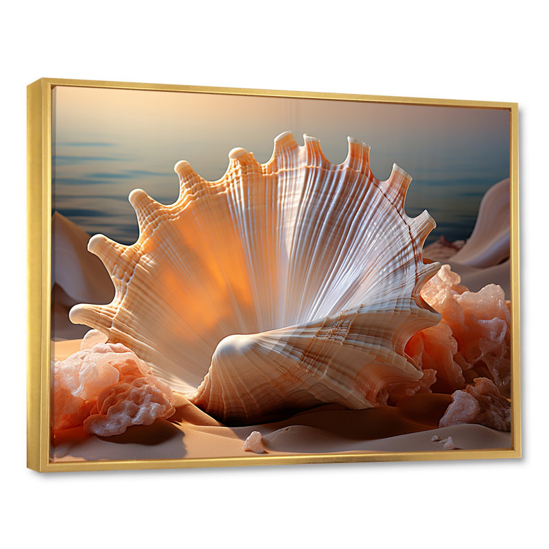 Coquille opulente symbolique I sur toile, H 24 po x l 32 po x P 1 po, Cadre flottant doré