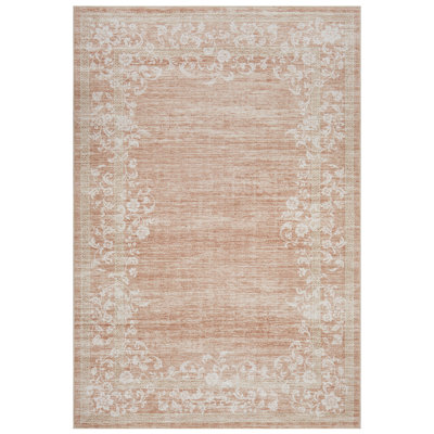 Machine Washable Non-Slip Rugs for Living Room Border Floral Vintage Distress Print Carpet Indoor Non-Shedding Rugs for Living Room Dining Room