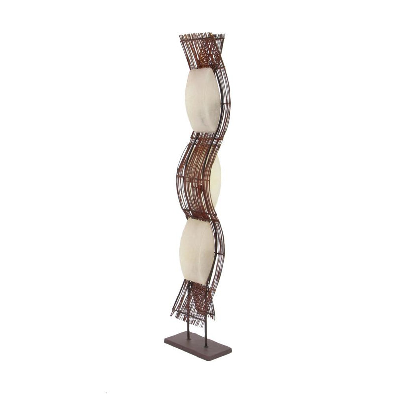 Belltown Bamboo Wood Wavy Brown Floor Lamp with Cream Lamp Shades