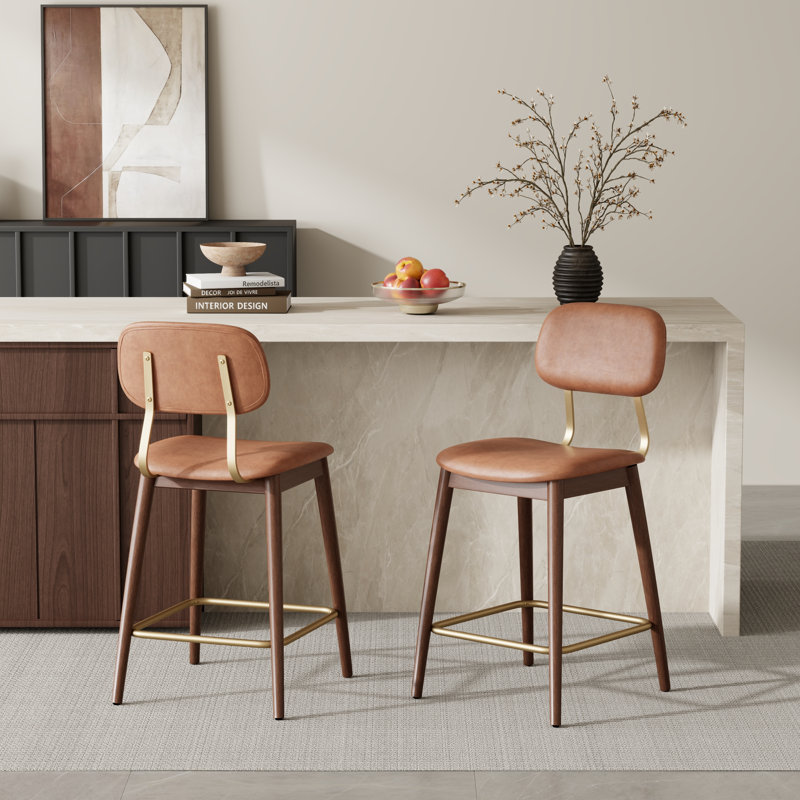 Ensemble de tabourets de bar à hauteur de comptoir, tabouret de comptoir rembourré avec structure en bois massif, Browm, 2
