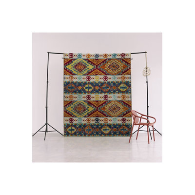 Blue Orange Traditional Motif Mixed Shape Vintage Decorative Washable Rug