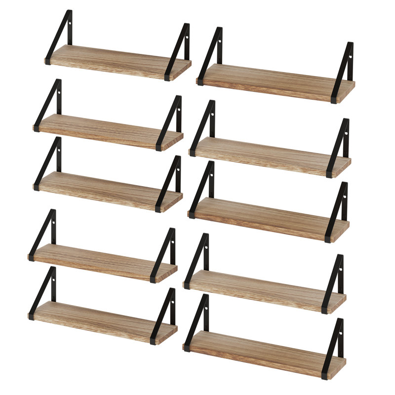 Floating Bookshelves for Wall Decor, Wooden Shelves for Living Room & Kitchen Decor, Special Finish Options, Burnt