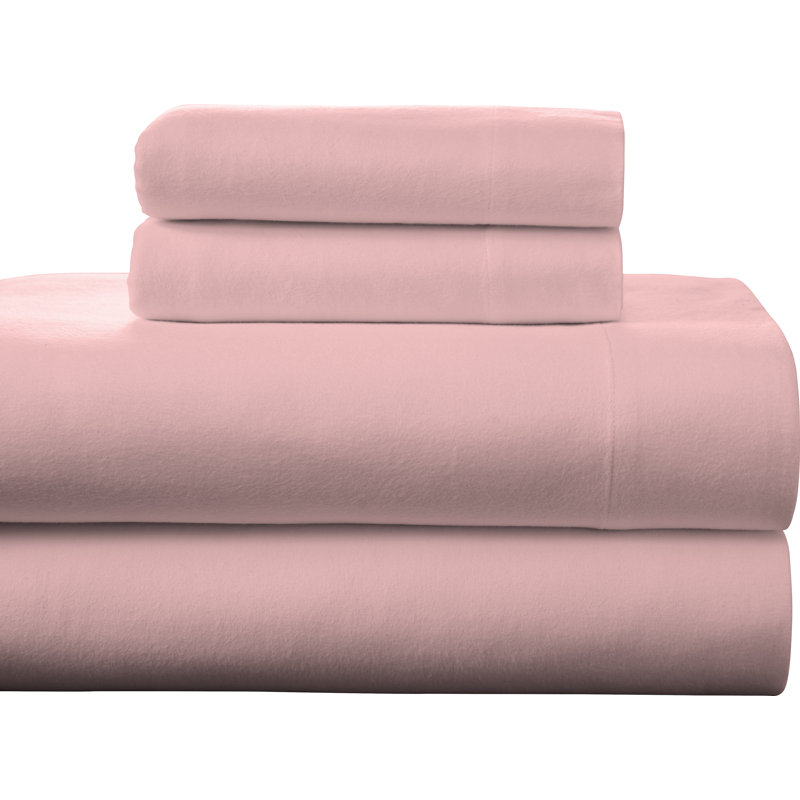 Flannel Sheet Set, Twin XL Sheet Set + Fitted Sheet + 1 Pillowcase, Rose Quartz