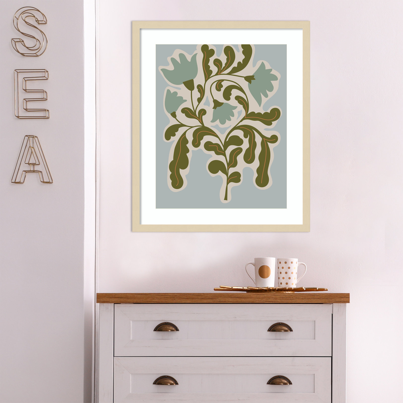 Expressive Abstract House Plant Playful Blue Framed On Paper by The Creative Bunch Studio Print, Brown, 25" H x 21" W x 1" D