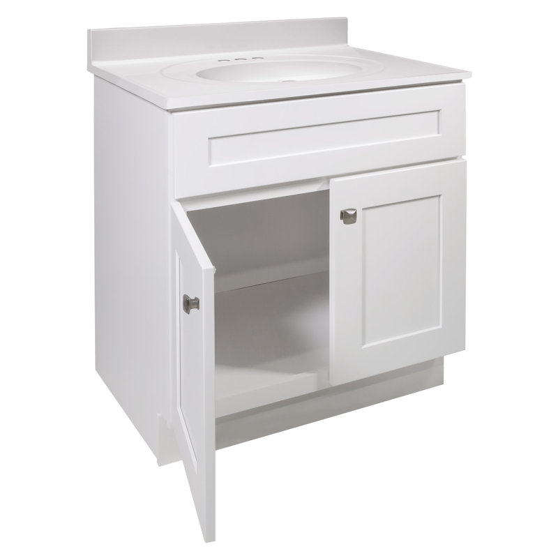 Brookings 31 Inch Bathroom Vanity with Top, Ready to Assemble, Solid White, White, 4” Centers