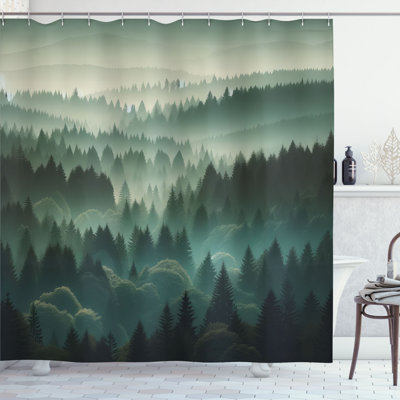 Ambesonne Dark Green Shower Curtain Foggy Forest Panorama in Teal and Evergreen -  sc_sd1741_long