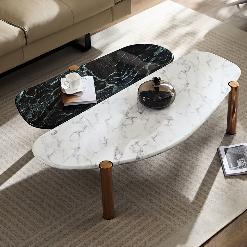 Table de chambre en faux marbre, table basse polyvalente pour la maison avec support géométrique,