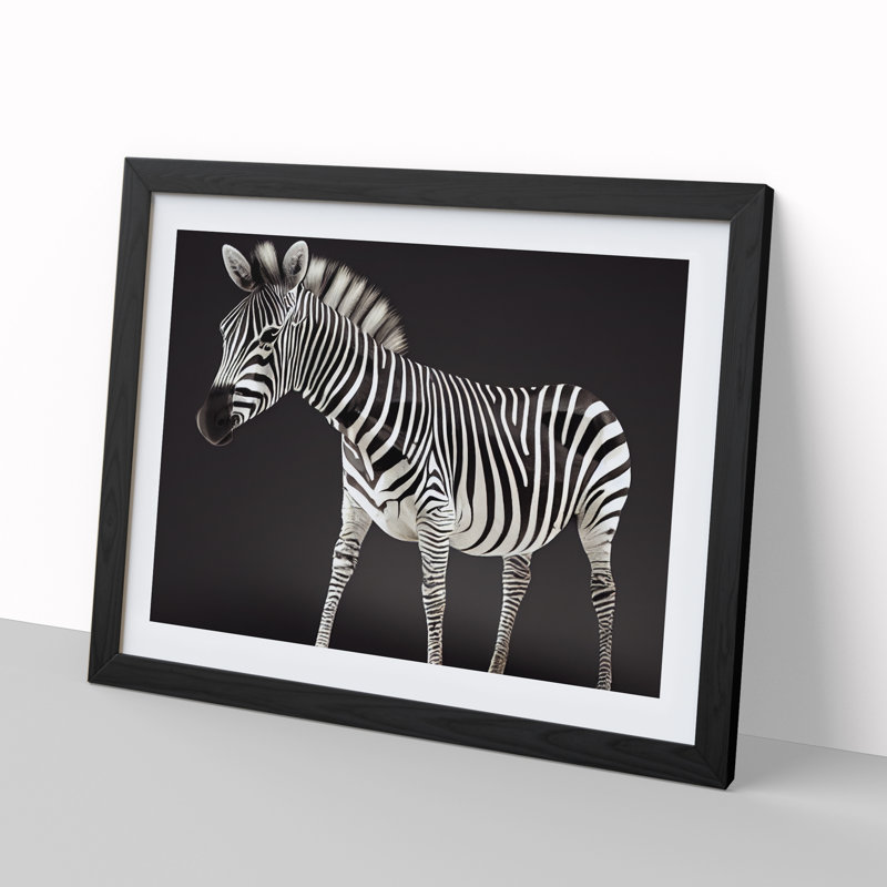 Zebra View - Single Picture Frame Painting, 46cm H x 64cm W x 2cm D, Black