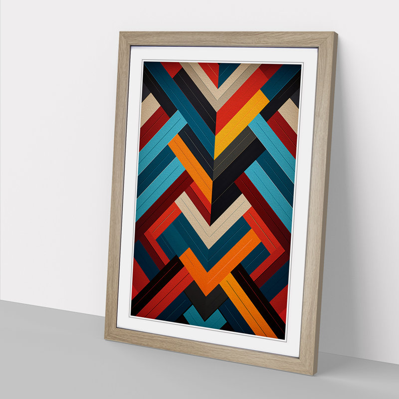 Chevrons Constructivism - Single Picture Frame Print on Wood, Oak Framed, 34cm H x 25cm W x 2cm D
