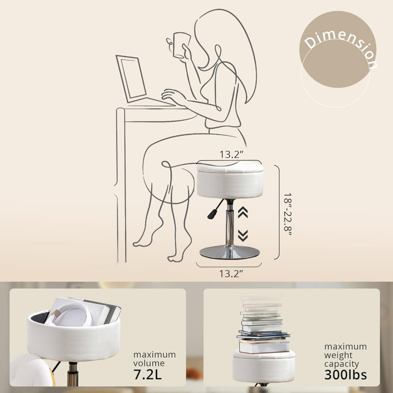 360°Swivel Vanity Stool Chair For Makeup Room, Height Adjustable Stool For Vanity With Storage
