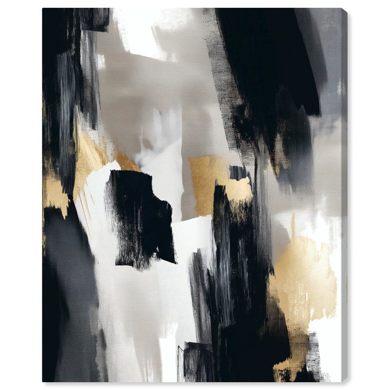 Lost Between Canvas Modern Black and White Abstract Wall Art, 20" x 24"