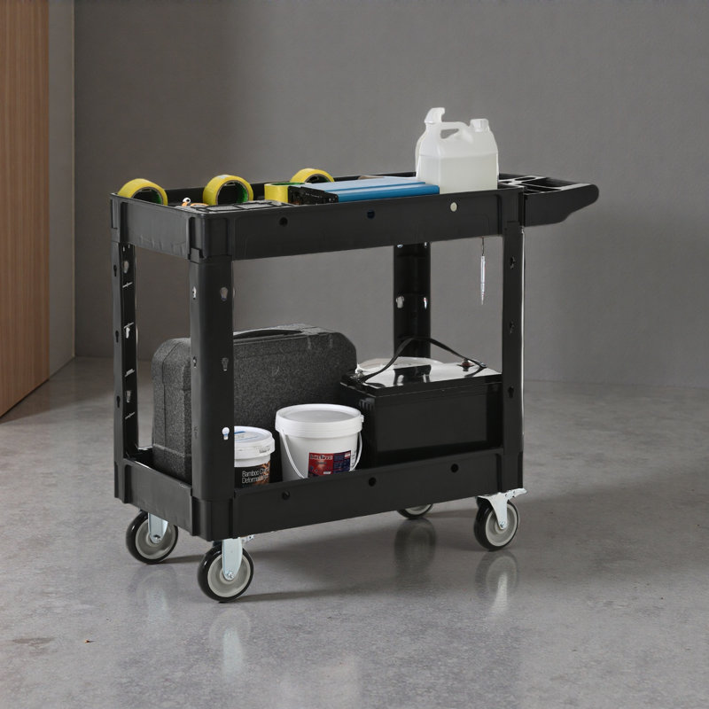 Chariot utilitaire à deux tablettes avec roulettes, 600 lb Chariots utilitaires et outils à capacité pour entrepôts, espaces industriels, garages, pour l'intérieur et l'extérieur, et plus encore, avec roues verrouillables