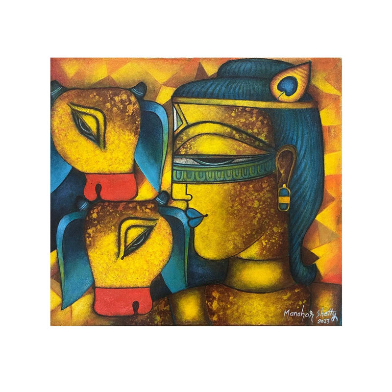 Krishna And Cows | Acrylic On Canvas | By Manohar Shetty