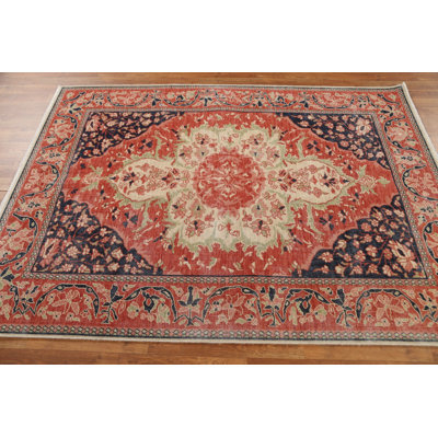 One-of-a-Kind Rectangle 5' X 6'10" New Age Wool Area Rug in Red