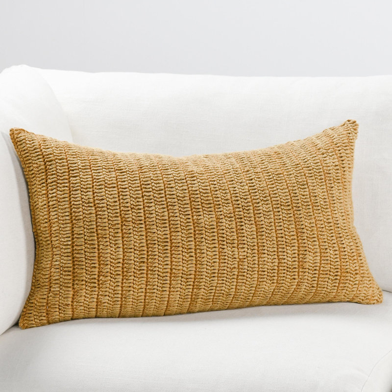 Nakeya Knitted Linen Throw Pillow, Honey, 14" x 26", Rectangle
