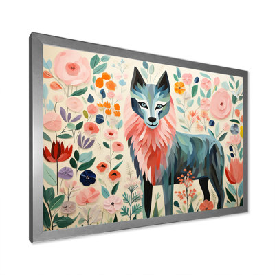 Pink And Green Boho Wolf Portrait VI - Wolf Animal Wall Art
