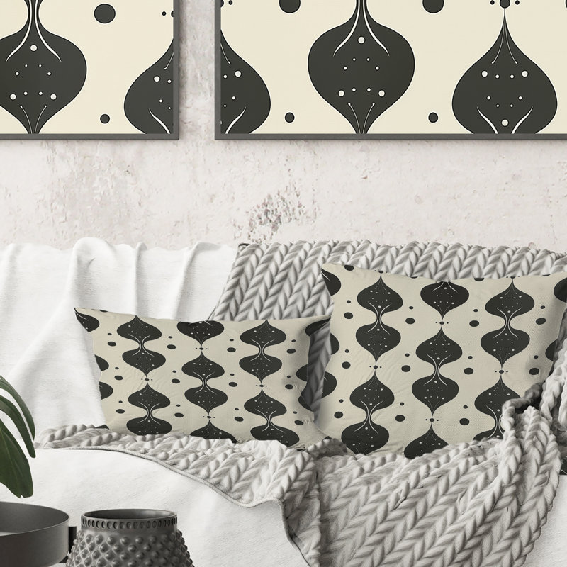 Coussin lombaire Mid-Century noir et beige